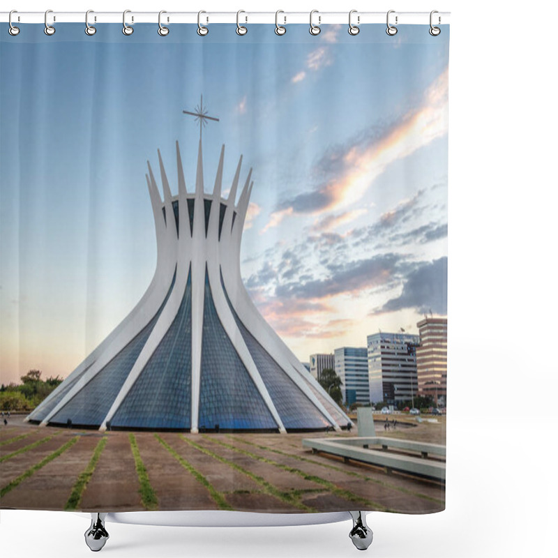 Personality  Brasilia, Brazil - Aug 24, 2018: Brasilia Cathedral At Sunset - Brasilia, Brazil Shower Curtains