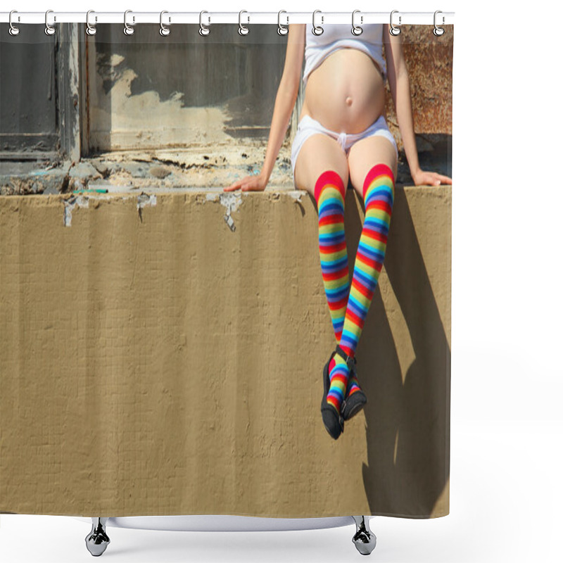 Personality  Pregnant Woman In Funny Socks Shower Curtains