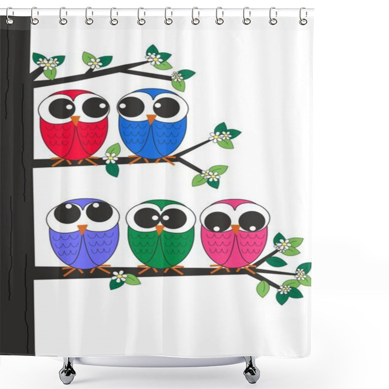 Personality  A Group Of Owls Sitting In A Tree Shower Curtains