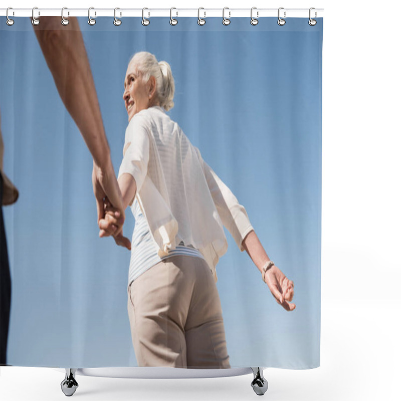 Personality  Senior Couple Walking  Shower Curtains