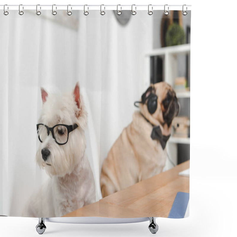 Personality  Business Dogs At Workplace Shower Curtains