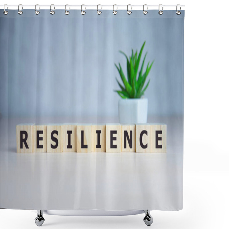 Personality  Resilience Word Concept On Cubes On Blue Background Shower Curtains