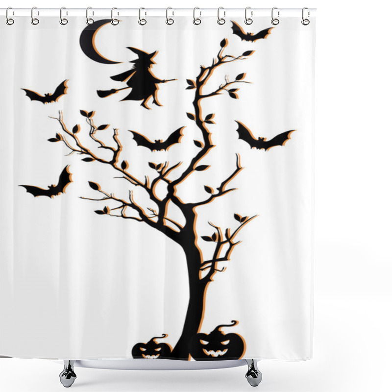 Personality  Halloween Tree, Vector Background Shower Curtains