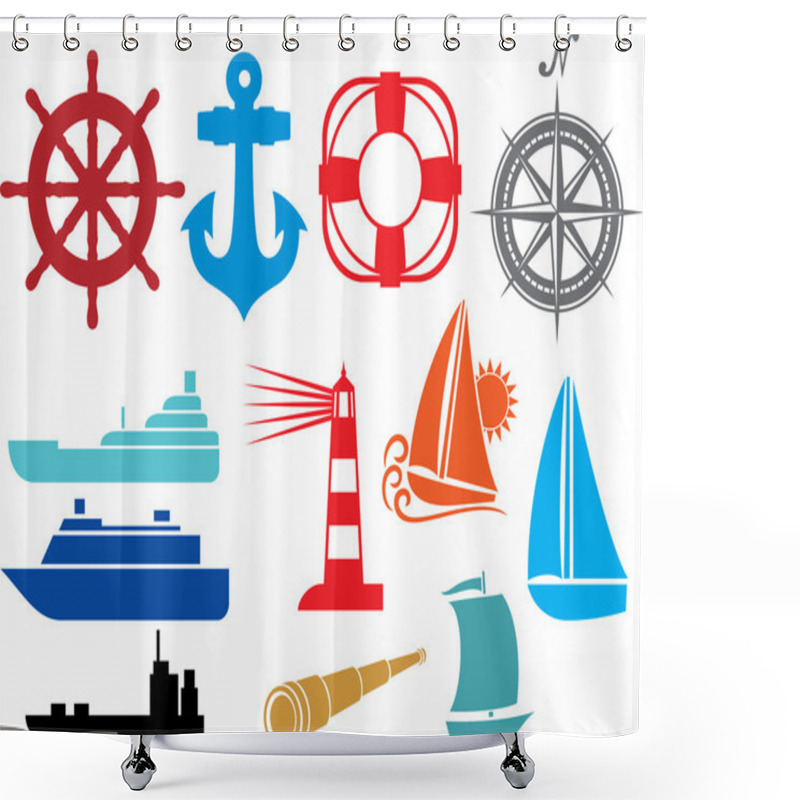 Personality  Nautical And Marine Icons Shower Curtains