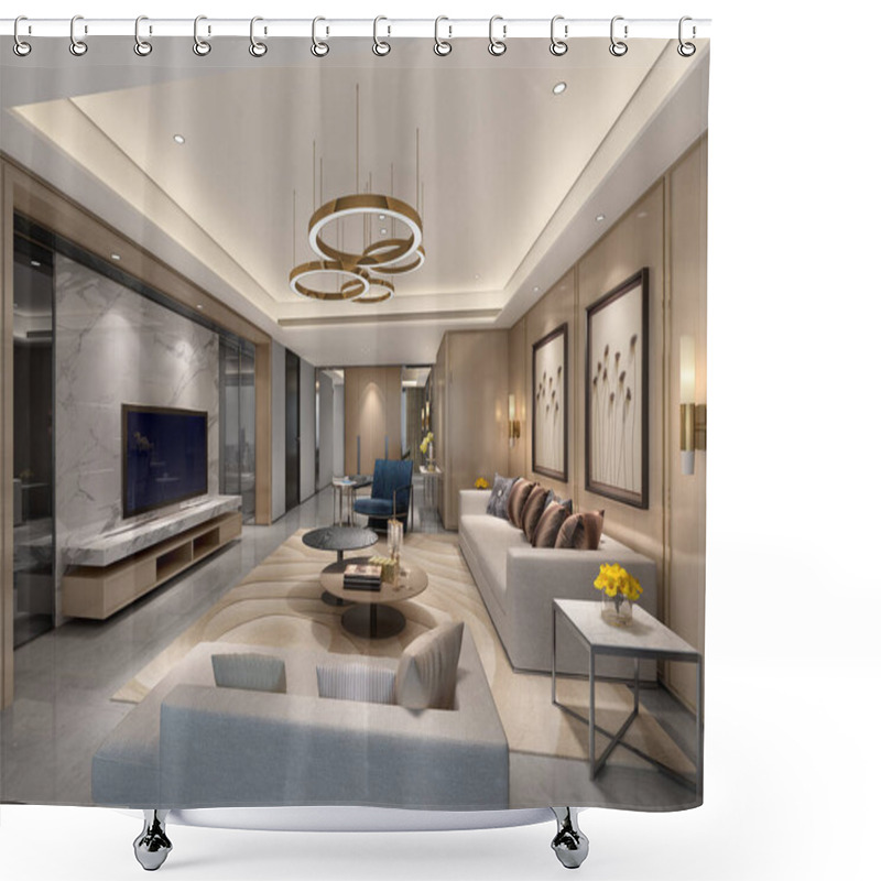 Personality  3d Rendering Of Home Interior. Shower Curtains