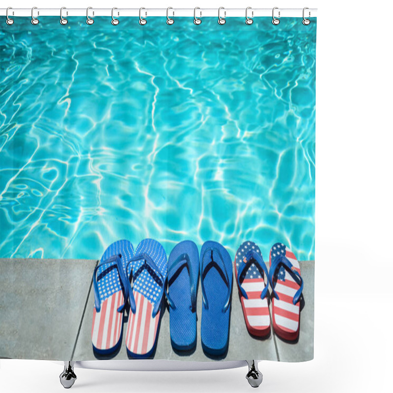 Personality  Summer Background With Flip Flops Near The Pool Shower Curtains