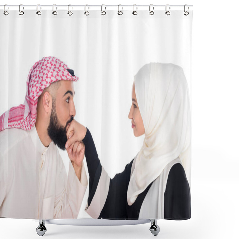 Personality  Muslim Man Kissing Hands Of Girlfriend Shower Curtains