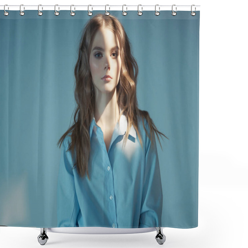 Personality  Lifestyle Portrait Of Young Beautiful Lady Shower Curtains