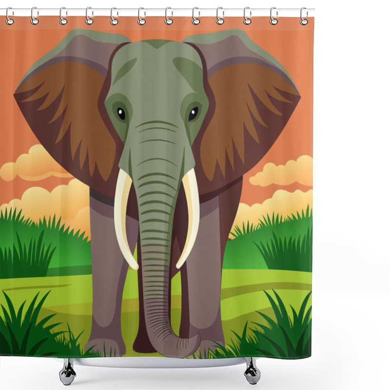 Personality  African Elephant Vector Art With Emerald Green Ears Shower Curtains