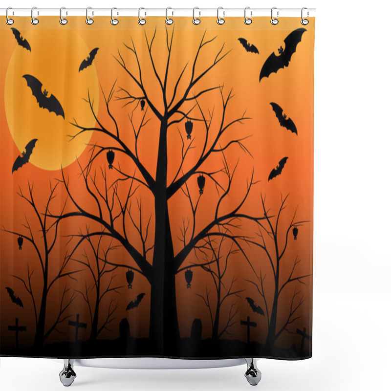 Personality  Halloween Background With Bats And Dead Trees. Vector Illustration Shower Curtains