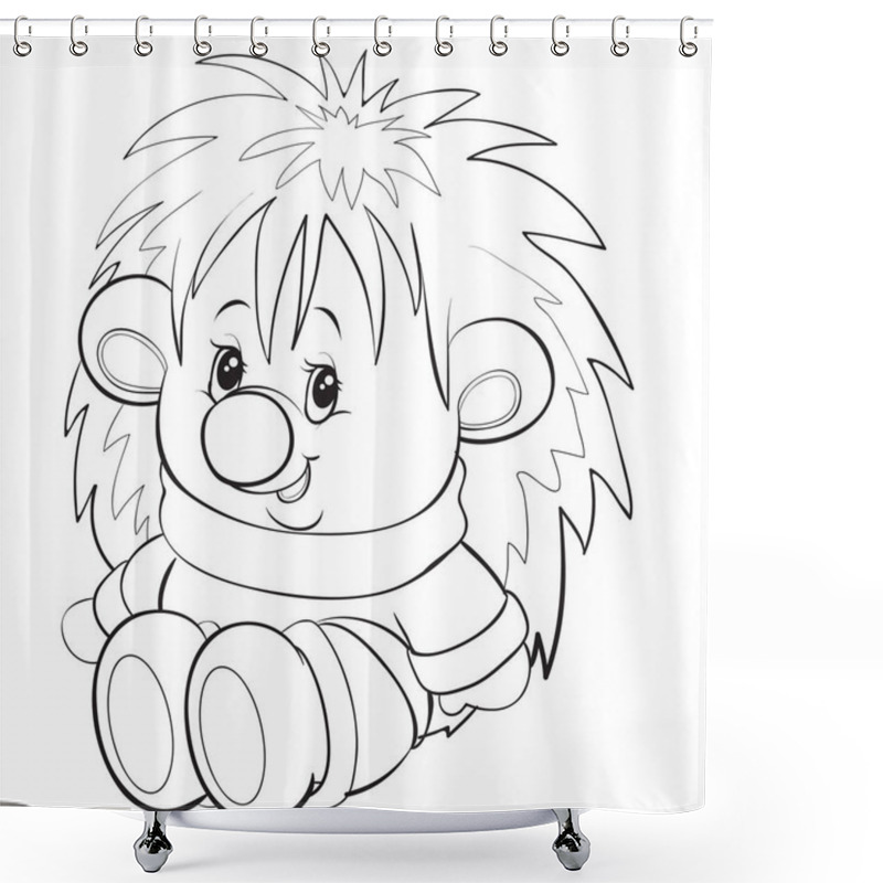 Personality  Toy Hedgehog Sits In A Sweater, Outline Drawing, Isolated Object On A White Background, Vector Illustration, Eps Shower Curtains