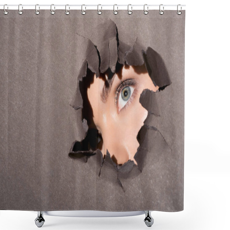 Personality  Woman Peeking Out Of Hole In Paper Shower Curtains