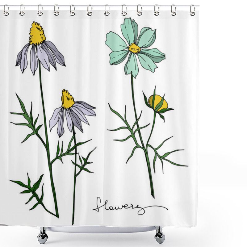 Personality  Vector Wildflower Floral Botanical Flowers. Black And White Engraved Ink Art. Isolated Wildflowers Illustration Element. Shower Curtains