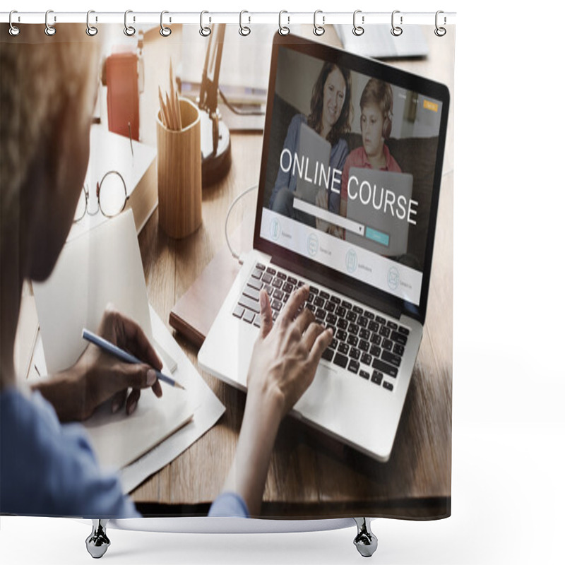 Personality  Woman Working On Laptop  Shower Curtains