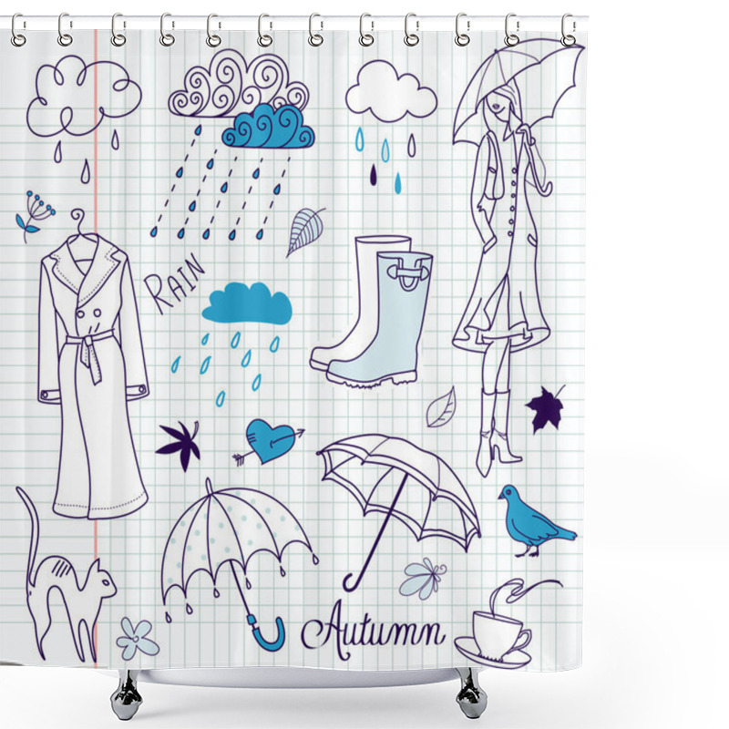 Personality  Rainy Autumn Days Doodles Shower Curtains