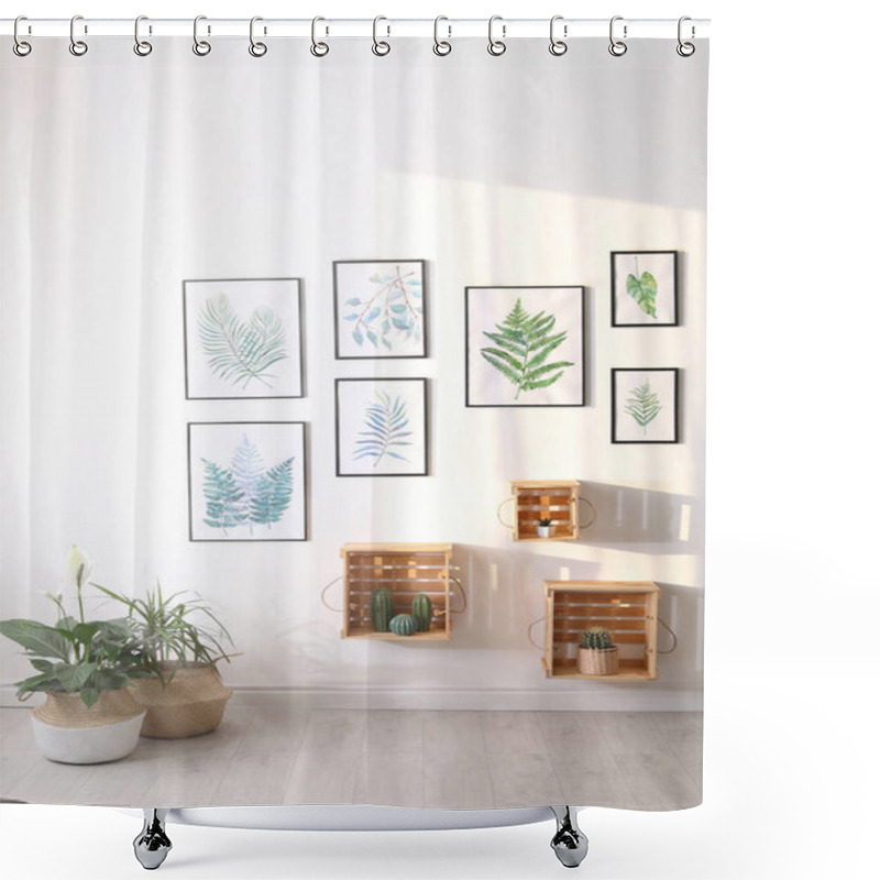 Personality  Beautiful Paintings Of Tropical Leaves On White Wall In Living R Shower Curtains