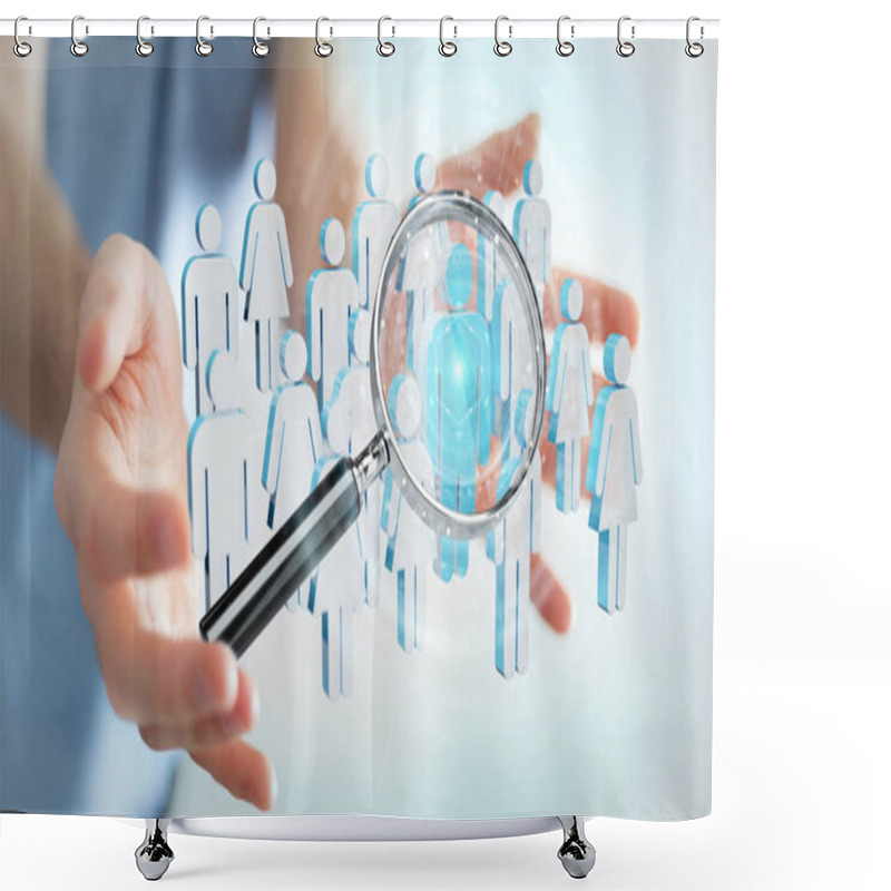 Personality  Businessman On Blurred Using Magnifying Glass To Recruit People 3D Rendering Shower Curtains