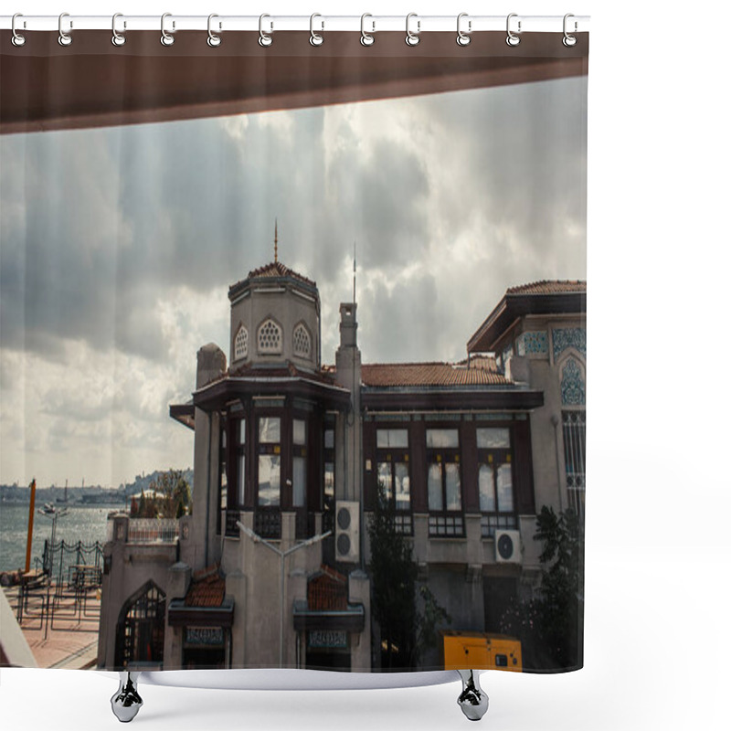 Personality  Building On Coast Near Sea With Sky At Background, Istanbul, Turkey  Shower Curtains