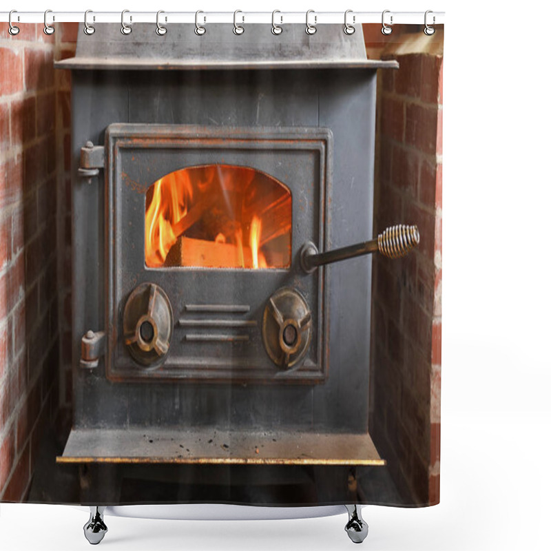 Personality  A Close Up Image Of An Old Fashioned Wood Burning Stove. Shower Curtains