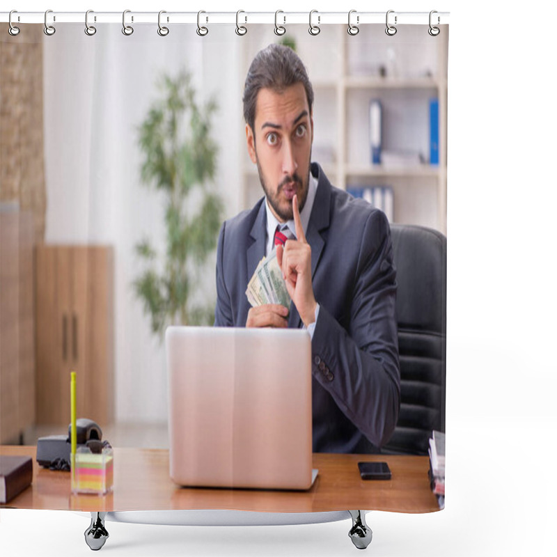 Personality  Young Male Employee Holding Banknotes In The Office Shower Curtains