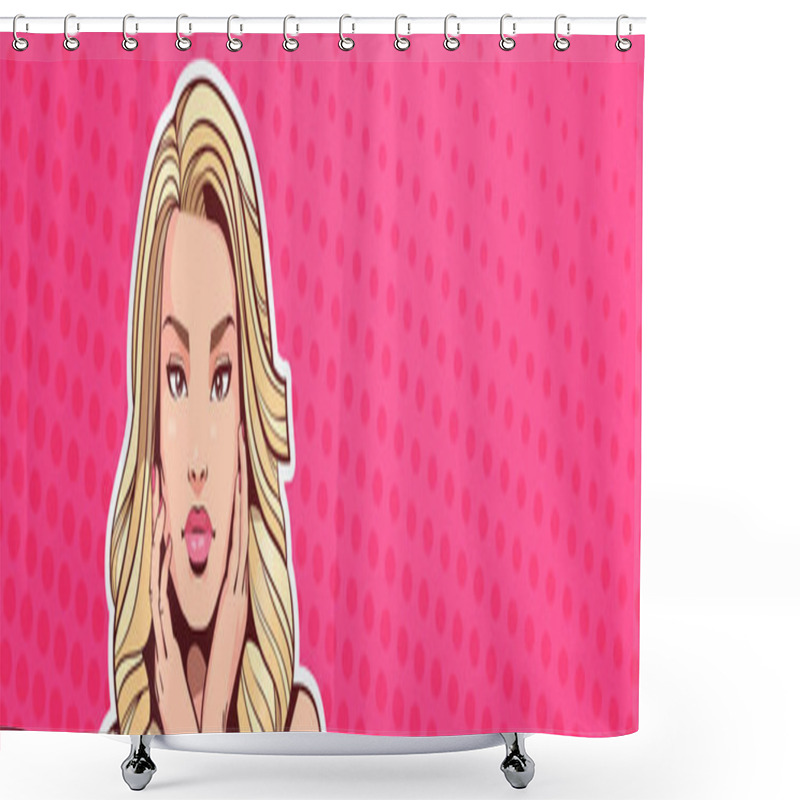 Personality  Portrait Of Beautiful Blonde Woman In Pop Art Style Female Over Colorful Dot Background Horizontal Banner Shower Curtains