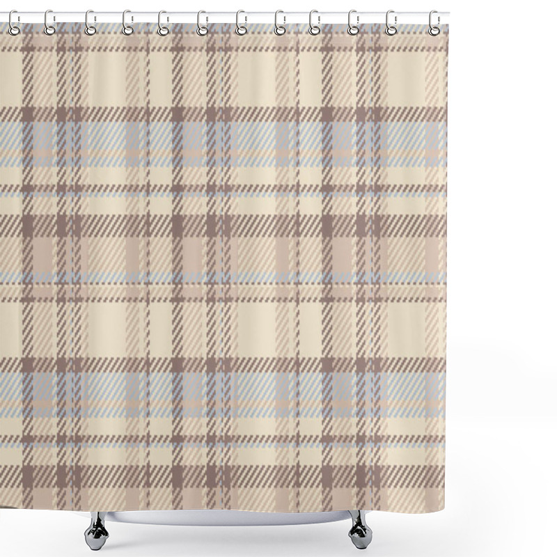 Personality  Subtle Neutral Plaid Pattern. Soft Beige, Brown, And Blue Tones Create A Sophisticated Textile Design Ideal For Apparel, Home Decor, Or Website Backgrounds. Shower Curtains