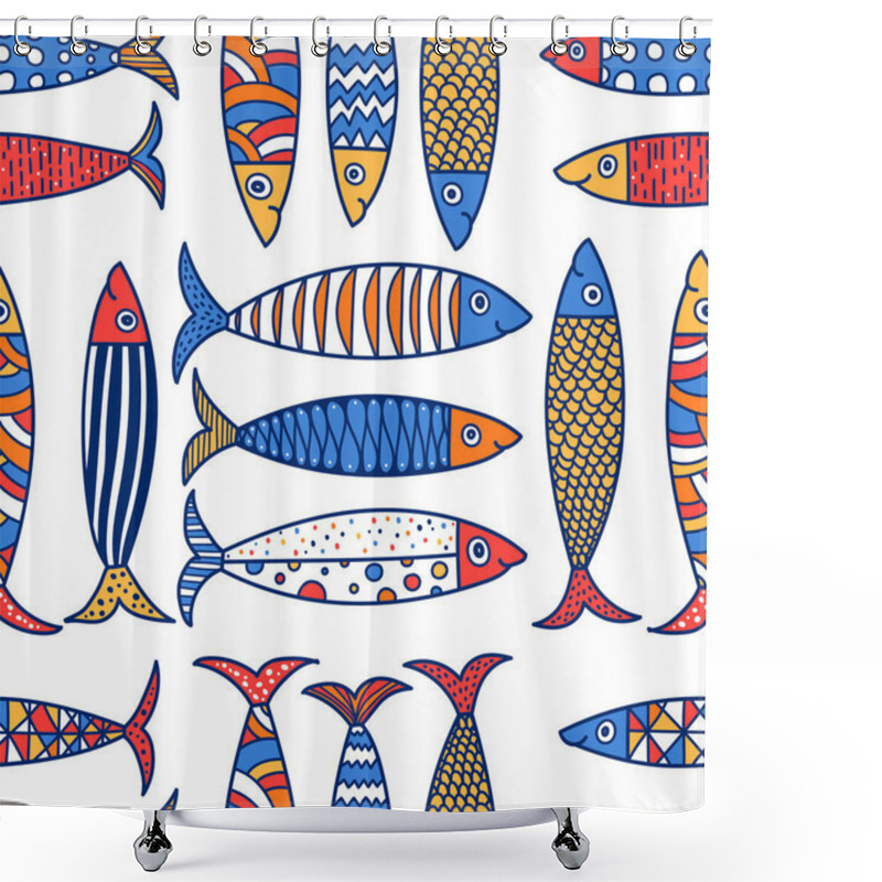 Personality  Cute Fish.  Kids Lbackground. Seamless Pattern. Can Be Used In Textile Industry, Paper, Background, Scrapbooking. Shower Curtains