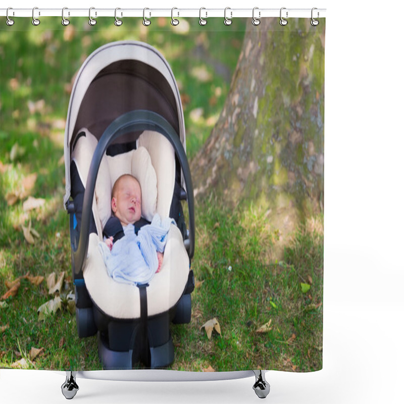 Personality  Newborn Baby Boy Sleeping In Car Seat Shower Curtains