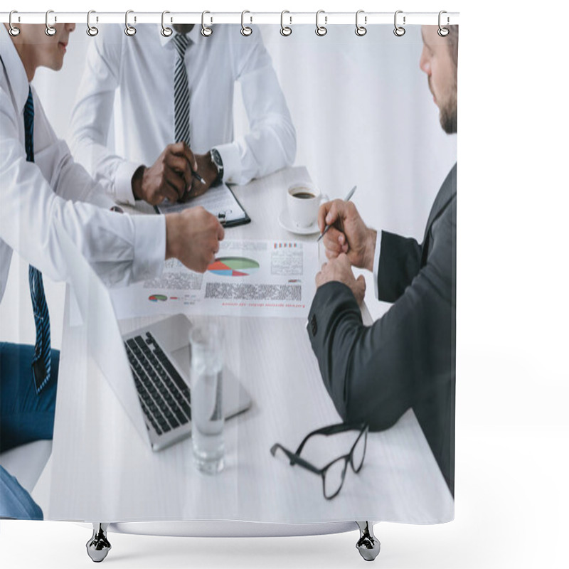 Personality  Multiethnic Businessmen Discussing Project Shower Curtains