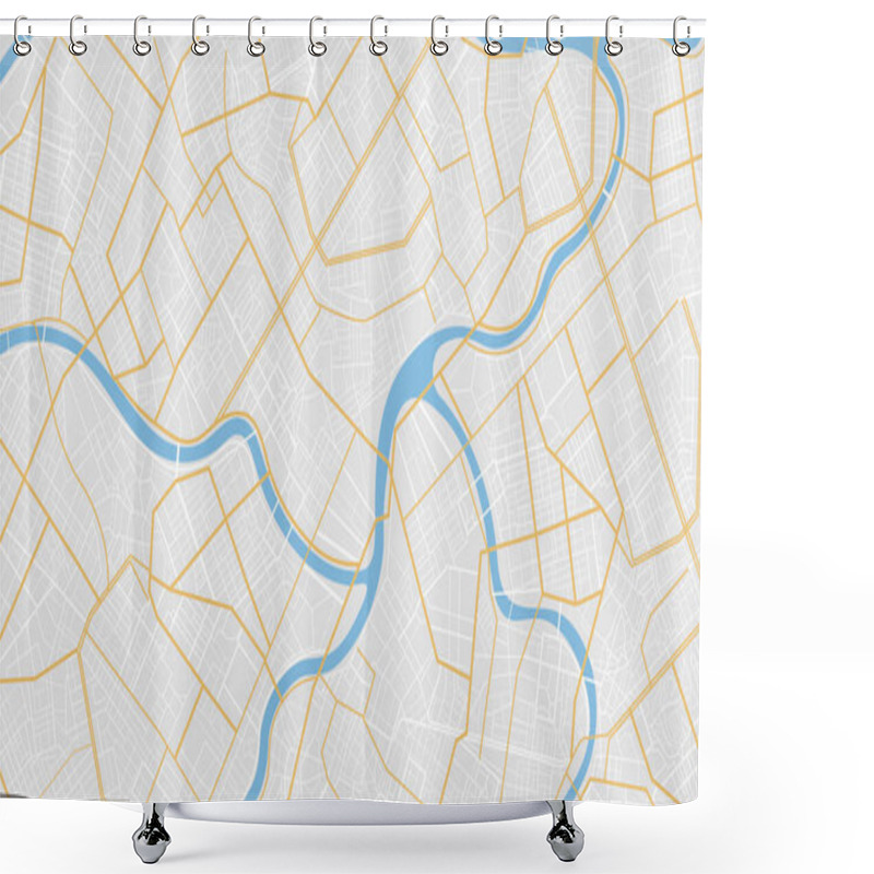 Personality  Map City, Gps Navigator. City Area Vector Background Map, Streets And Water Cartography Illustration. Widescreen Proportion, Digital Flat Design Streetmap. Top View. Abstract Transportation. Detailed View Of City From Above. Shower Curtains