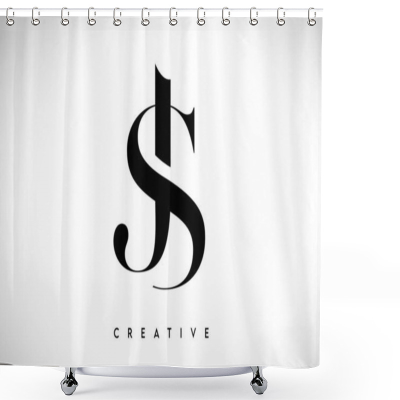 Personality  JS Artistic Letter Logo Design With Serif Font In Black And White Colors Vector Illustration Shower Curtains