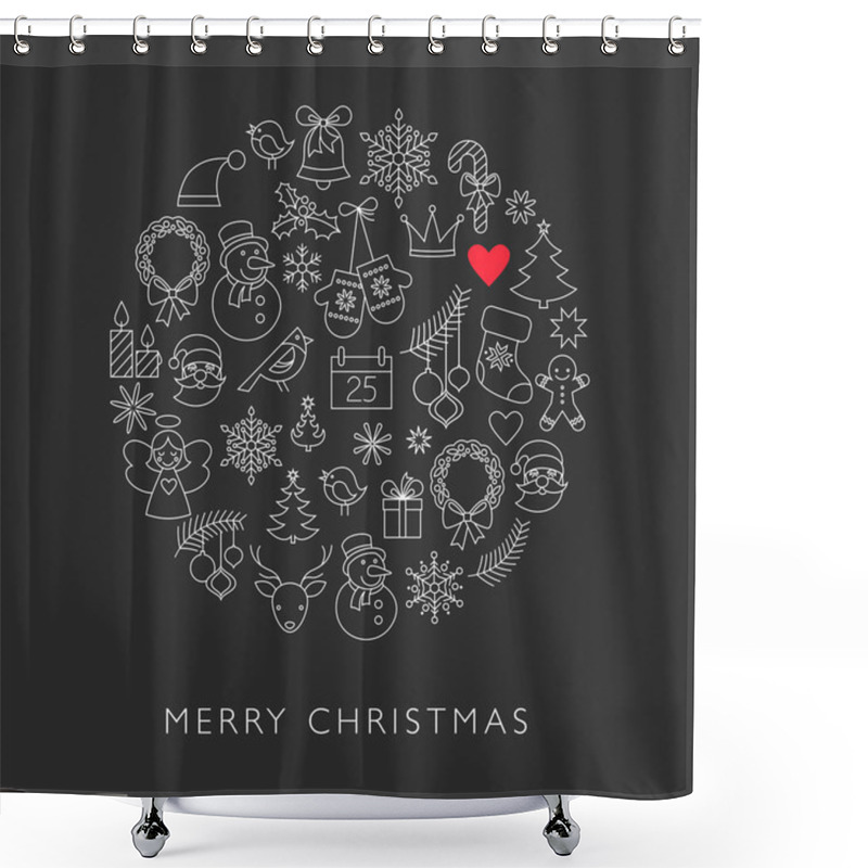 Personality  Christmas Ball - Black And White Line Icons Shower Curtains