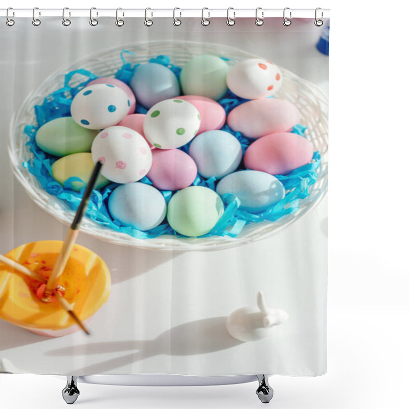 Personality  Top View Of Painted Easter Eggs Near Decorative Bunny  Shower Curtains