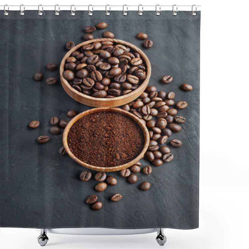 Personality  Coffee Beans And Ground Coffee In A Wooden Bowl  Shower Curtains