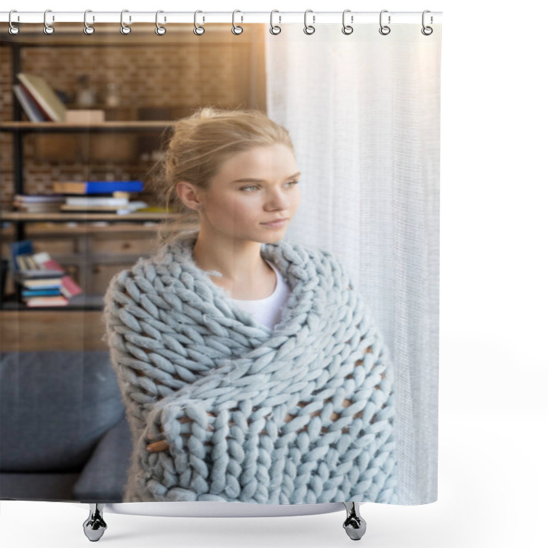 Personality  Woman In Wool Blanket Shower Curtains