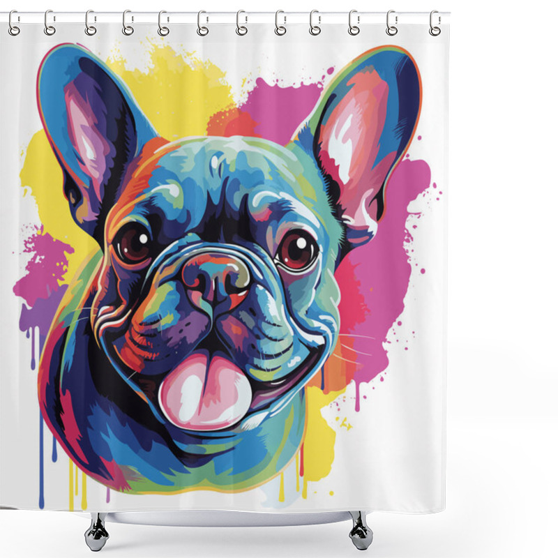 Personality  Happy Dog. Cute And Funny French Bulldog In Vector Pop Art Style. Template For T-shirt, Sticker, Etc. Shower Curtains