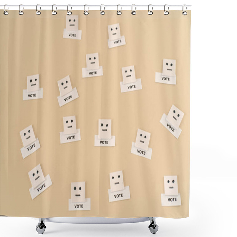 Personality  One Man One Vote Concept; Expressionless Face Emoji With Text Vote To Represent The Voter On Beige Background Shower Curtains