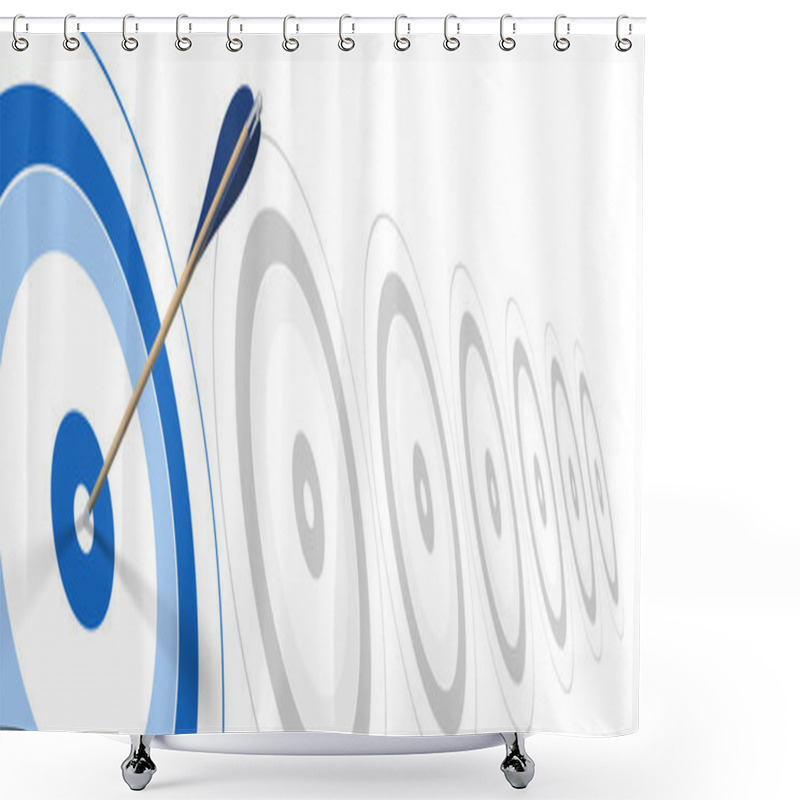 Personality  Efficient - Blue Arrow, Hitting The Center Of Blue Target Shower Curtains