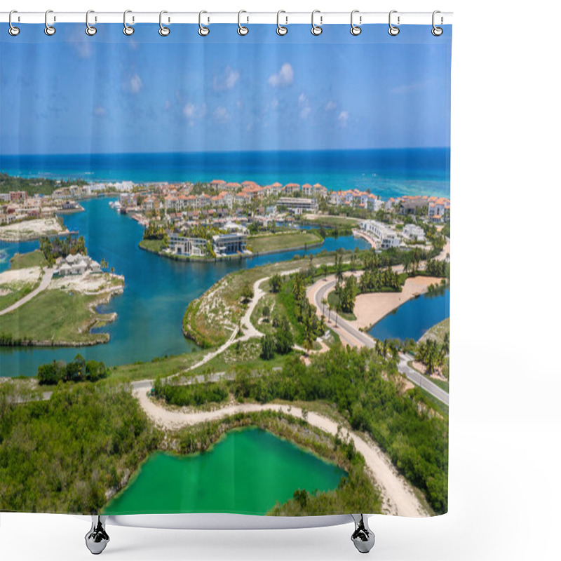 Personality  A Landscape Of A Resort Area In Cap Cana Surrounded By The Sea In The Dominican Republic Shower Curtains