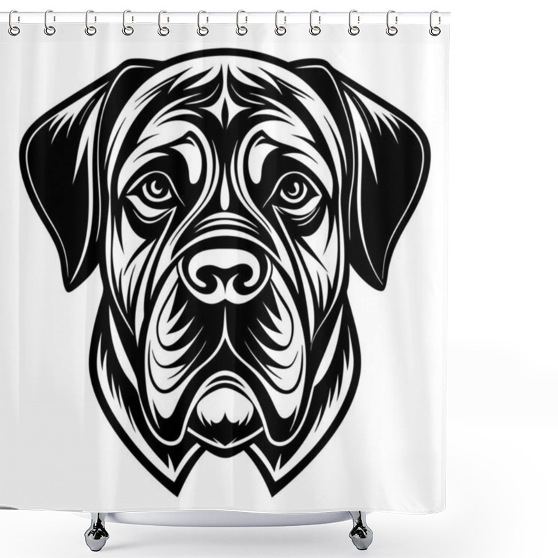 Personality  English Mastiff Dog Icon. Black And White Logo, Dog Silhouette, Engraving Style. Pet Character. Vector Illustration Shower Curtains