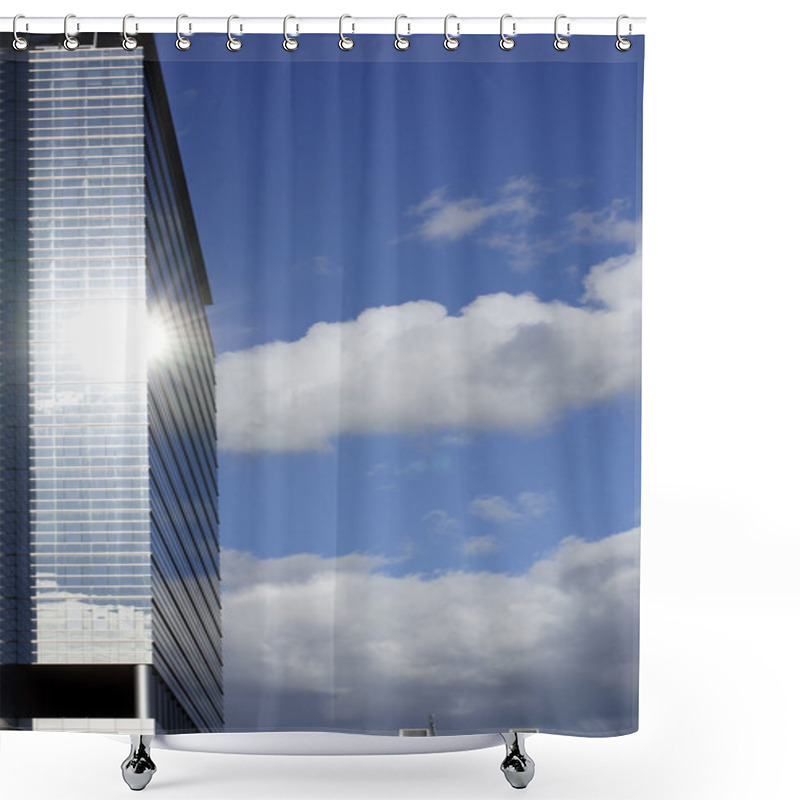 Personality  Skyscraper With Reflection Of Sun And Clouds Shower Curtains