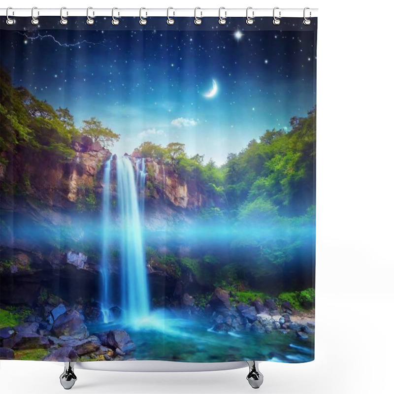 Personality  Beautiful Waterfall In The Mountains Shower Curtains