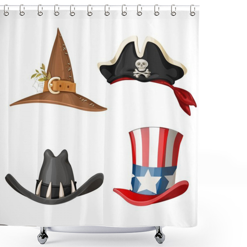 Personality  Set Of Hats For The Carnival Costumes -  Uncle Sam Hat, Witch Ha Shower Curtains