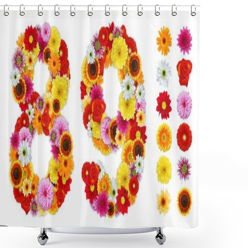 Personality  Numbers 8 And 9 Made Of Various Flowers Shower Curtains