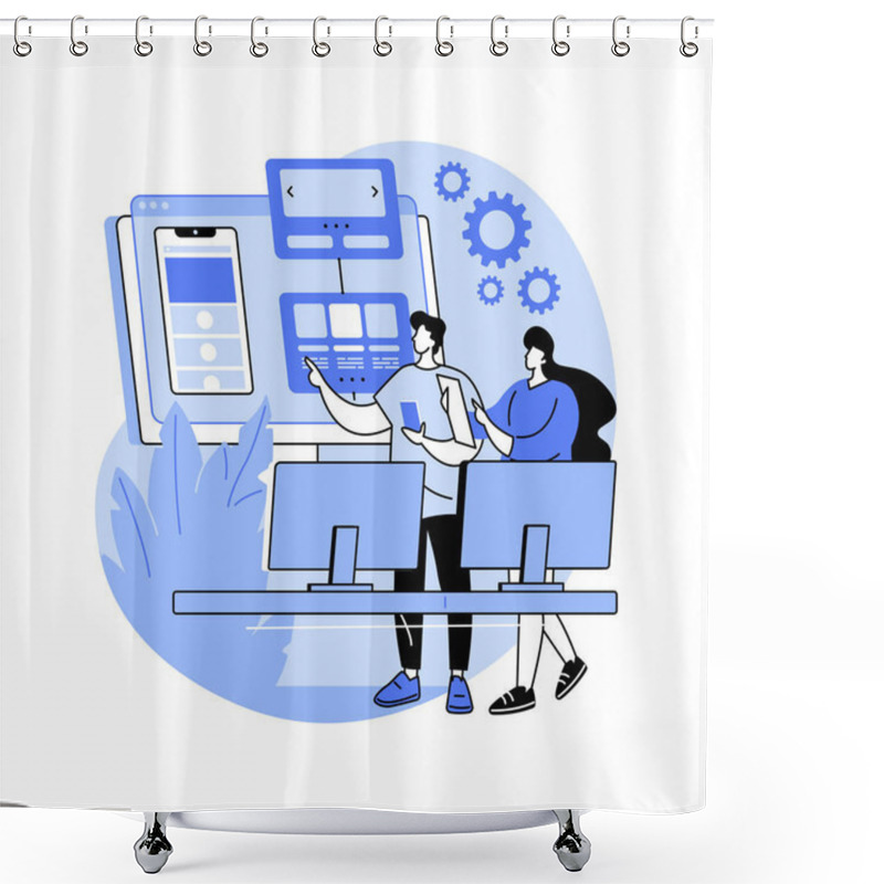 Personality  Mobile Apps Development Isolated Cartoon Vector Illustrations. Professional IT Company Developers Work With Mobile App Creation, Software Engineering, Programming And Coding Vector Cartoon. Shower Curtains