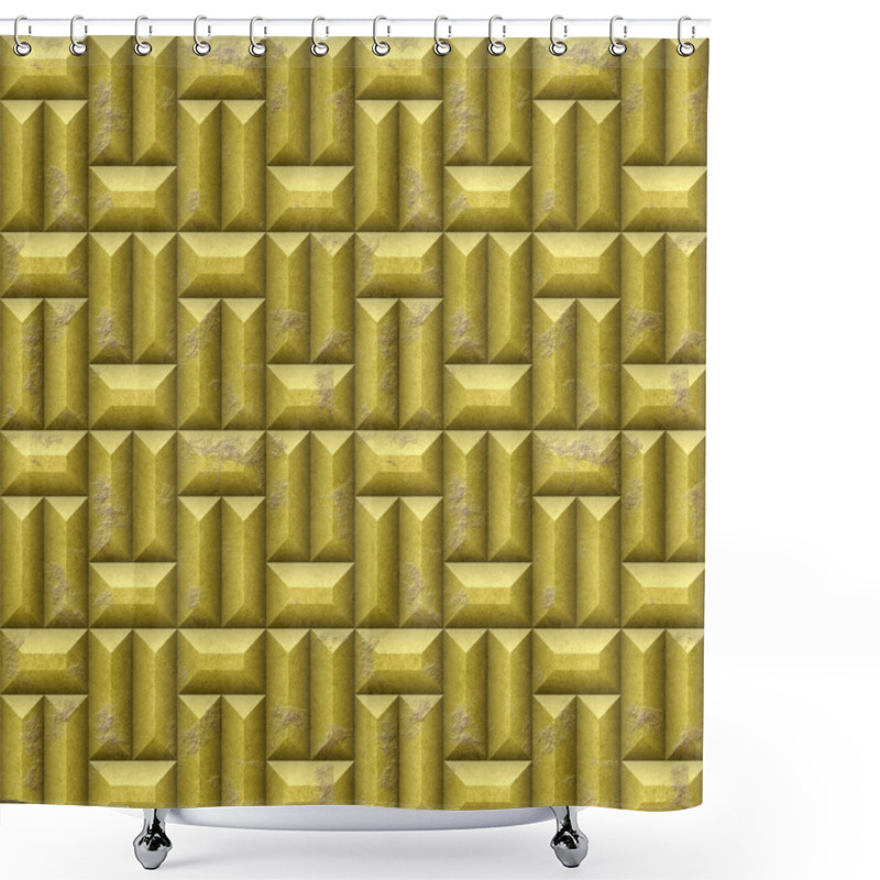 Personality  Abstract Seamless Relief Mosaic Pattern Of Gold Scratched Beveled Rectangles Shower Curtains