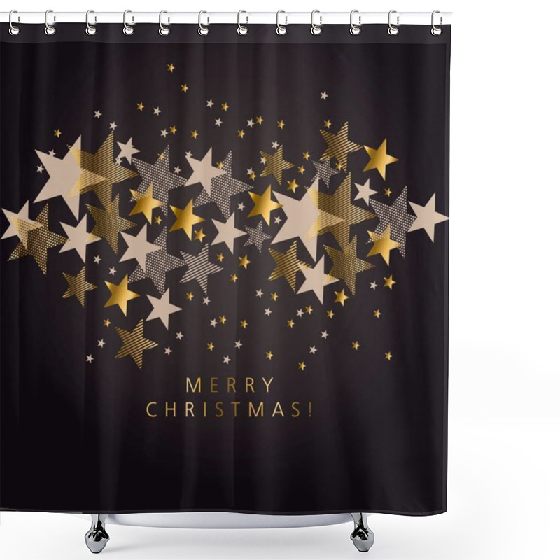 Personality  Luxury Black And Gold Xmas Stars Pattern. Elegant Simple Decor For Surface Design, Poster, Header, Card, Invitation. New Year Party Poster. Shower Curtains