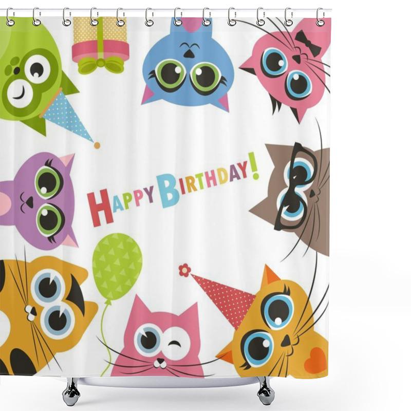 Personality  Birthday Card With Funny Cats Shower Curtains