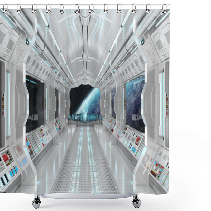 Personality  Spaceship Interior With View On The Planet Earth 3D Rendering El Shower Curtains