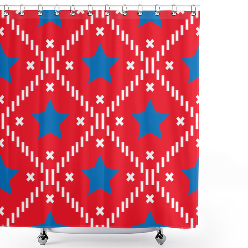 Personality  Happy 4th Of July, USA Independence Day Background. Vector Seamless Flag Pattern, Watercolor Blue Star And Red Stripes. Abstract Design Concept For Greeting Card, Banner, Flyer, Poster. Eps 10 Shower Curtains